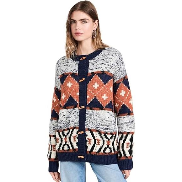 NWT MOTHER Alpaca-Blend Cardigan The Long Drop Abstract SZ LARGE - Picture 2 of 7